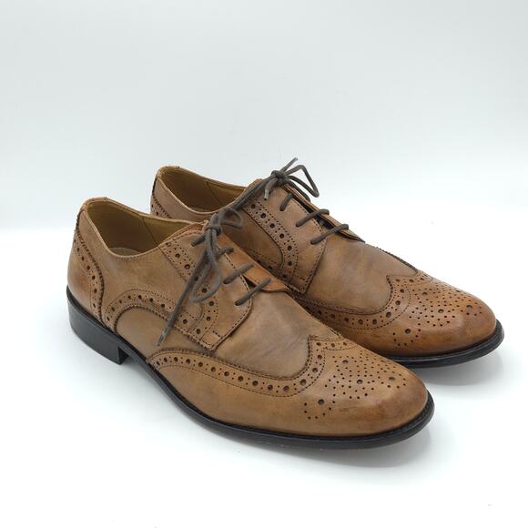 Vero Cuoio Men’s Size EU 42 US 9 wing tip brown tan dress  shoes  Made in Italy main image 6